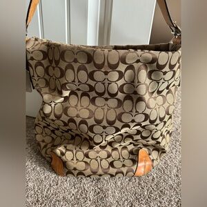 Coach XL Signature Canvas Hobo Bucket Bag 6083 Signature Pattern Brown